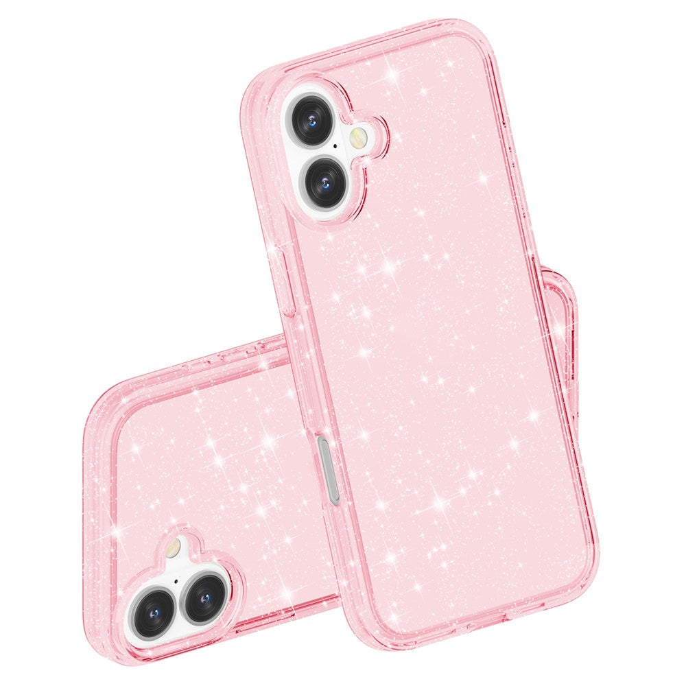 For iPhone 16 Case Sparkly Glitter TPU Frame PC Back Hybrid Phone Cover
