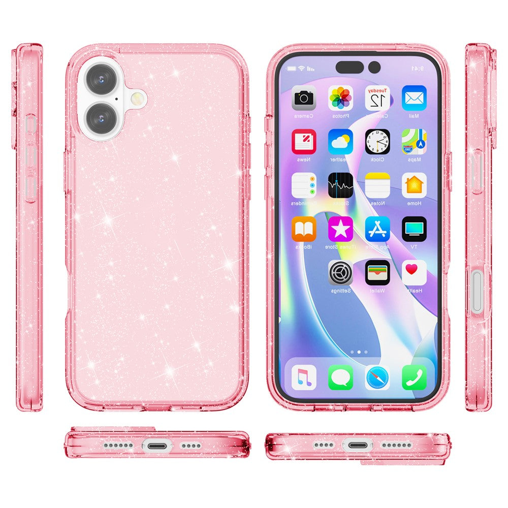 For iPhone 16 Case Sparkly Glitter TPU Frame PC Back Hybrid Phone Cover