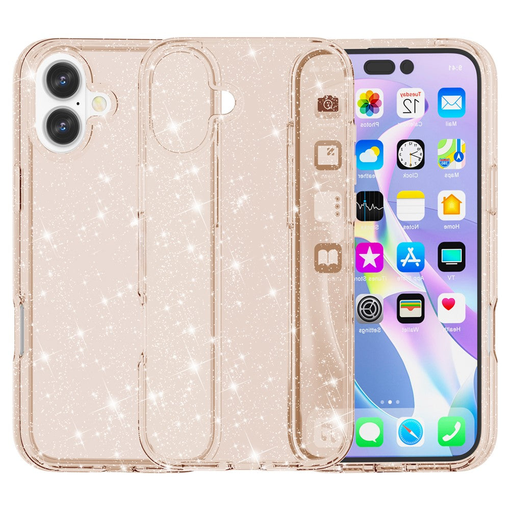 For iPhone 16 Case Sparkly Glitter TPU Frame PC Back Hybrid Phone Cover