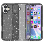 For iPhone 16 Case Sparkly Glitter TPU Frame PC Back Hybrid Phone Cover