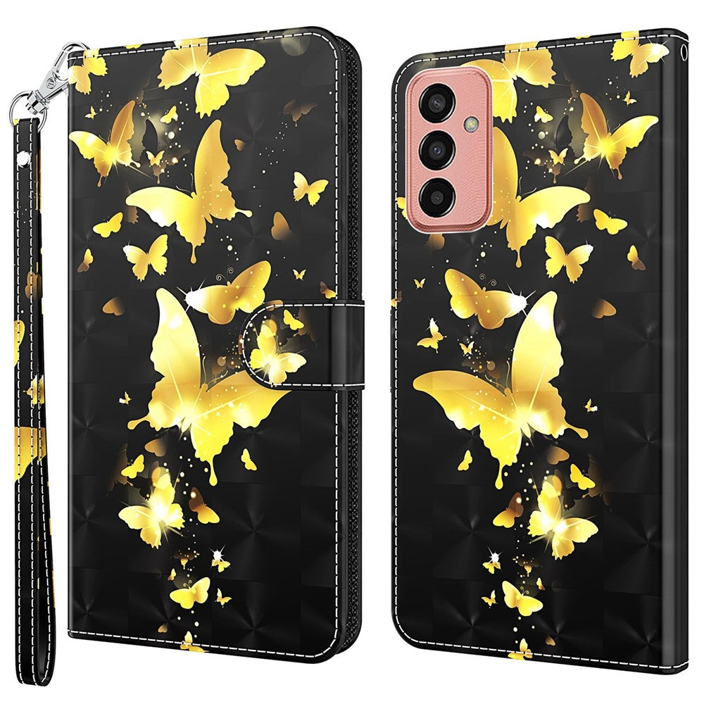 For Samsung Galaxy M13 4G PU Leather Flip Wallet Phone Case Stand Feature 3D Pattern Printing Magnetic Protection Phone Cover with Strap