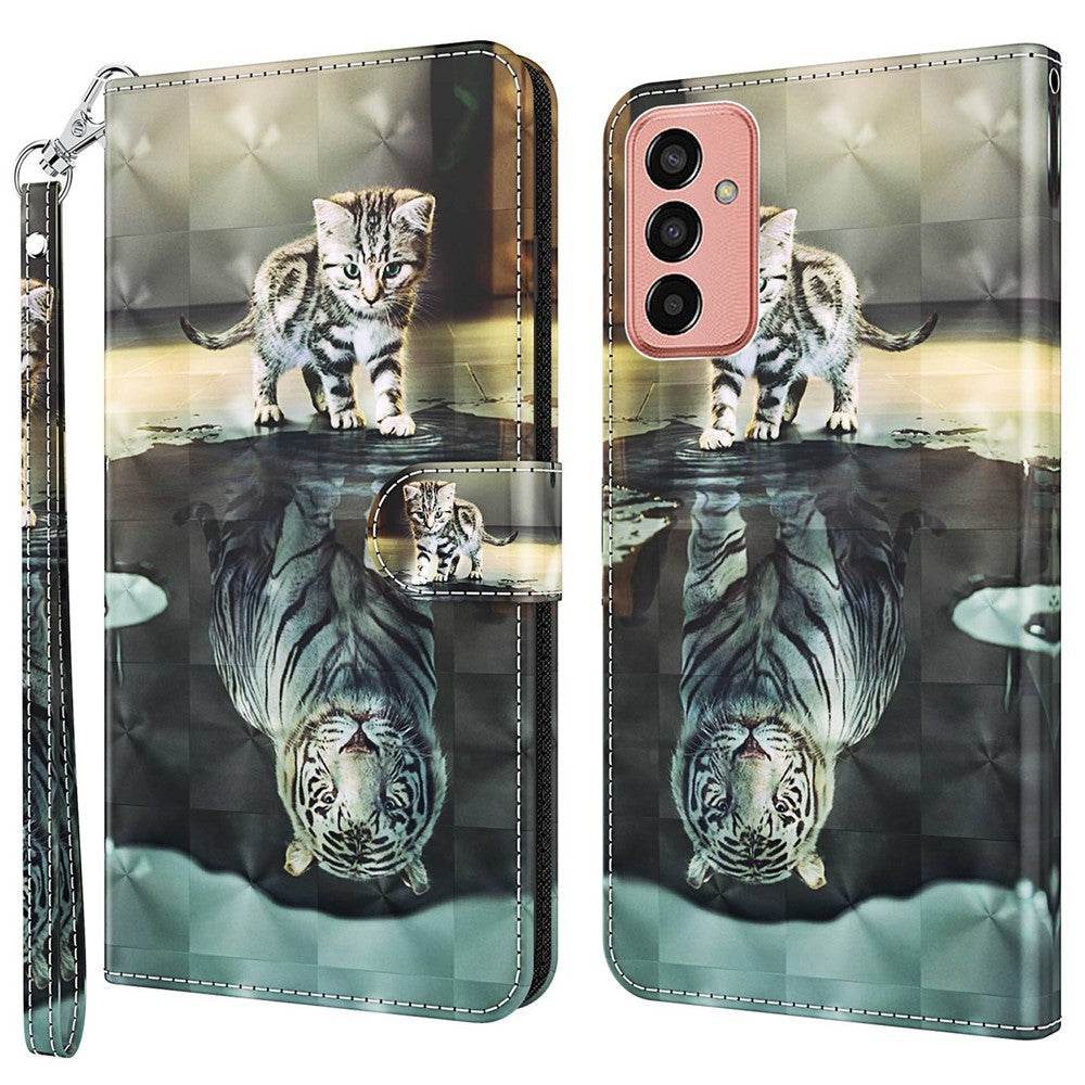 For Samsung Galaxy M13 4G PU Leather Flip Wallet Phone Case Stand Feature 3D Pattern Printing Magnetic Protection Phone Cover with Strap