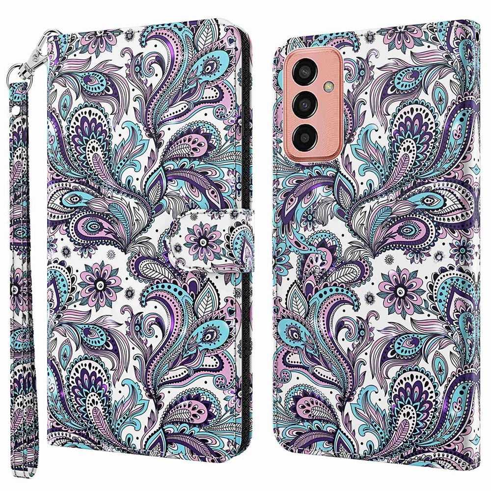 For Samsung Galaxy M13 4G PU Leather Flip Wallet Phone Case Stand Feature 3D Pattern Printing Magnetic Protection Phone Cover with Strap