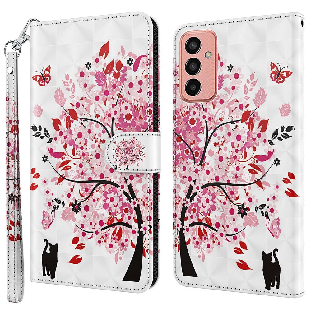For Samsung Galaxy M13 4G PU Leather Flip Wallet Phone Case Stand Feature 3D Pattern Printing Magnetic Protection Phone Cover with Strap