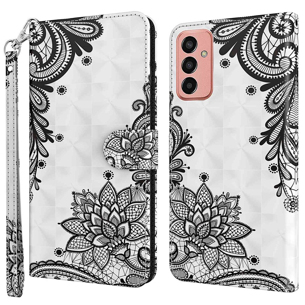 For Samsung Galaxy M13 4G PU Leather Flip Wallet Phone Case Stand Feature 3D Pattern Printing Magnetic Protection Phone Cover with Strap