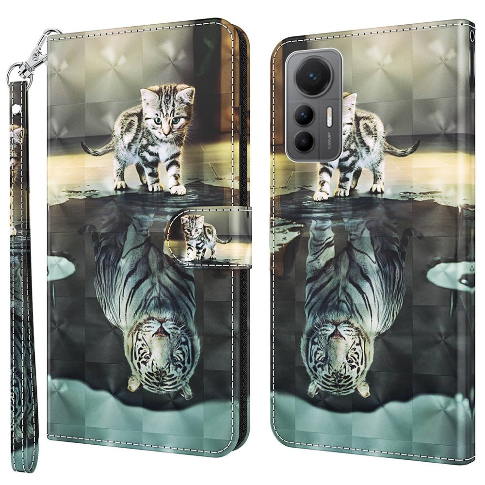 For Xiaomi 12 Lite 5G PU Leather Flip Phone Case Wallet Design 3D Pattern Printing Stand Magnetic Protective Cover with Strap