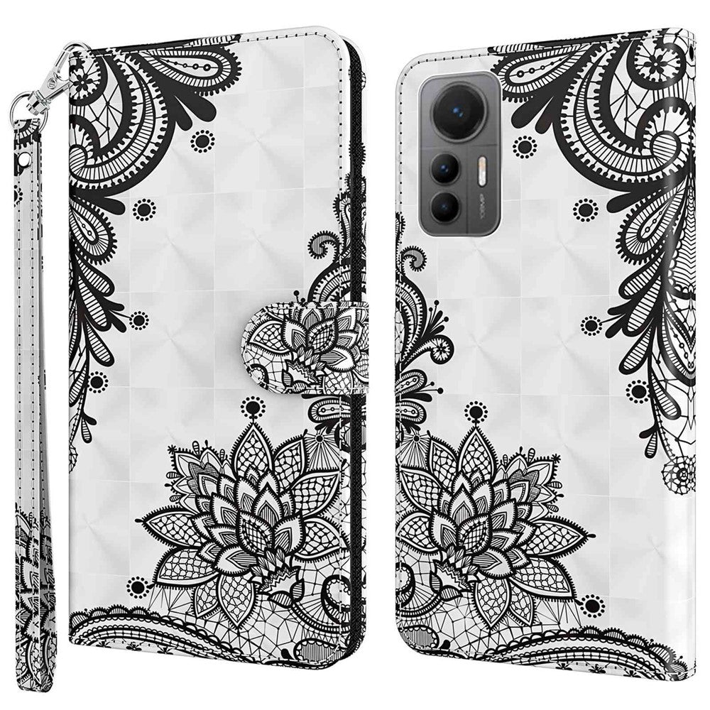 For Xiaomi 12 Lite 5G PU Leather Flip Phone Case Wallet Design 3D Pattern Printing Stand Magnetic Protective Cover with Strap