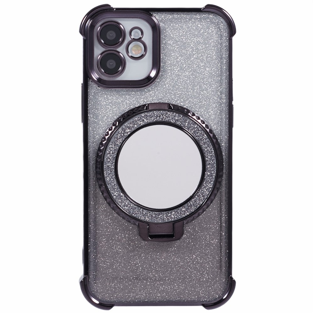 For iPhone 11 Cell Phone Case TPU Glitter Phone Cover with Kickstand and Mirror