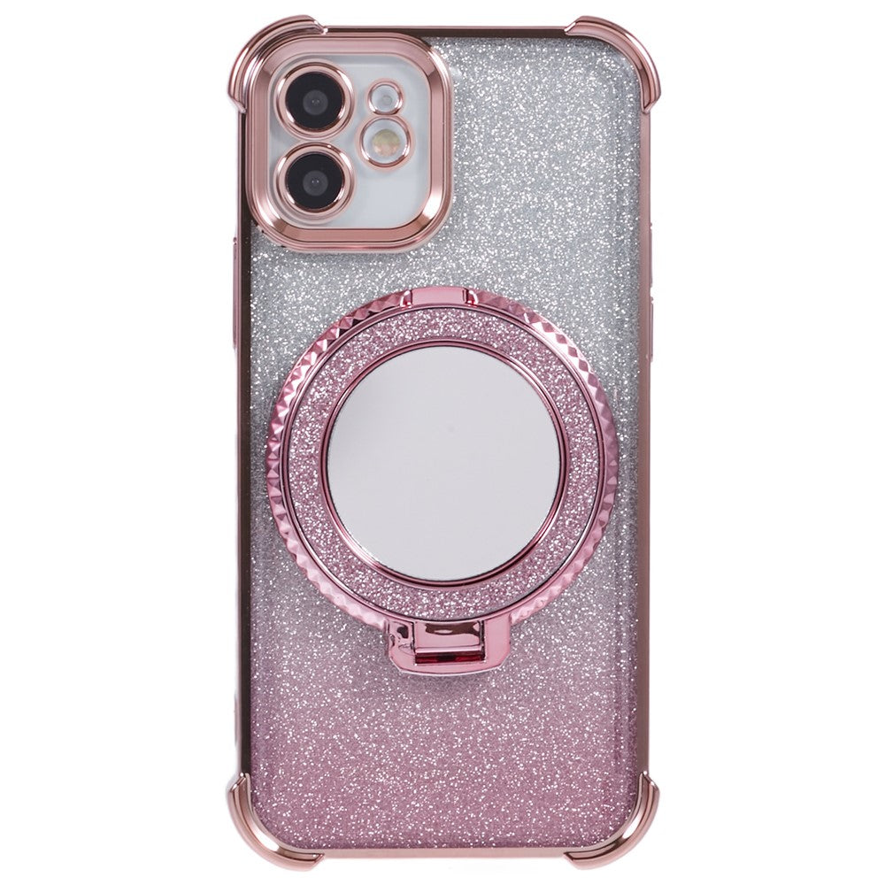 For iPhone 11 Cell Phone Case TPU Glitter Phone Cover with Kickstand and Mirror