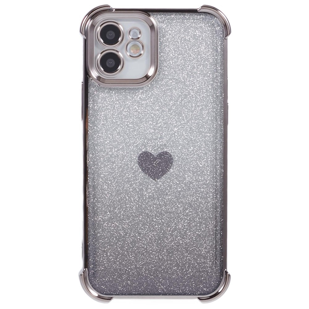 For iPhone 11 Drop Protection Cell Phone Case Heart Pattern TPU Glittery Powder Phone Cover