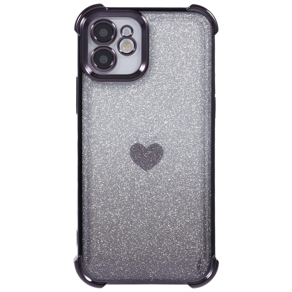 For iPhone 11 Drop Protection Cell Phone Case Heart Pattern TPU Glittery Powder Phone Cover