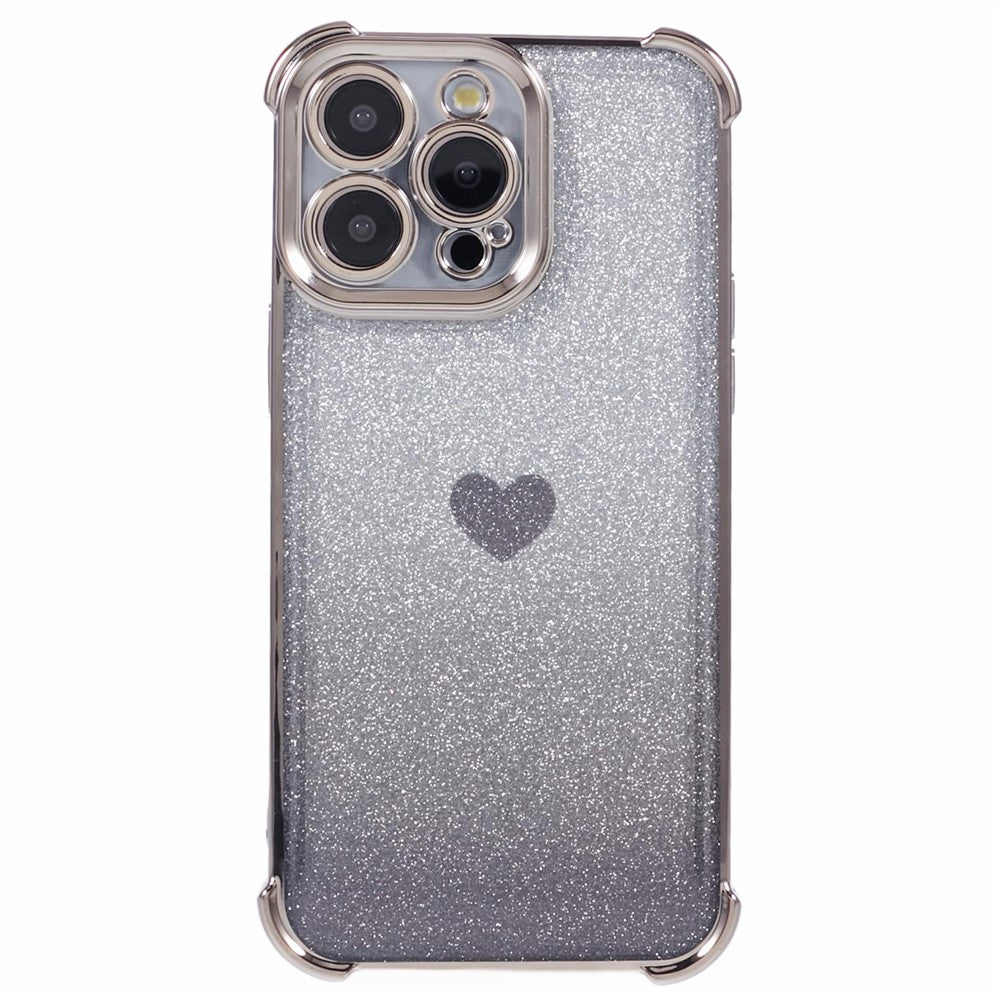 For iPhone 12 Pro Max Slim-Fit Mobile Phone Case Heart Pattern TPU Shell Glittery Powder Phone Cover