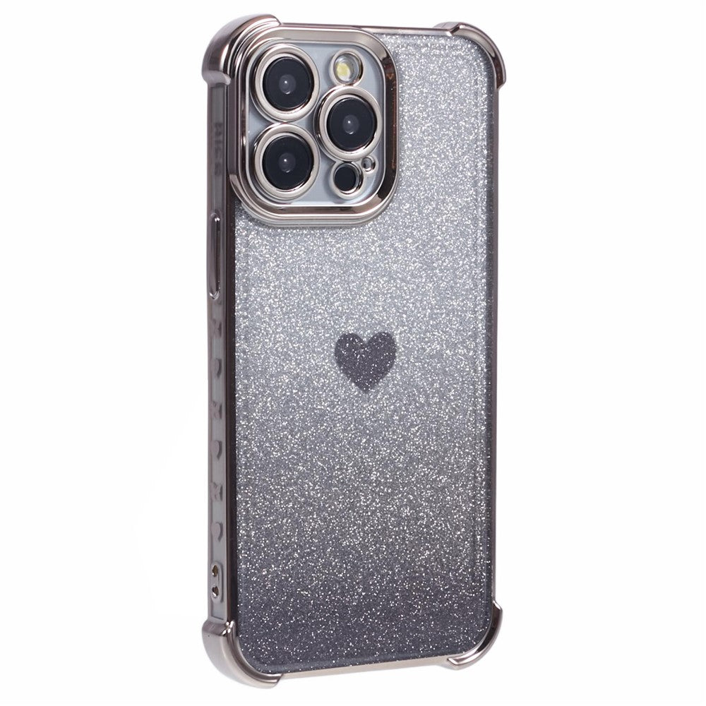 For iPhone 12 Pro Max Slim-Fit Mobile Phone Case Heart Pattern TPU Shell Glittery Powder Phone Cover