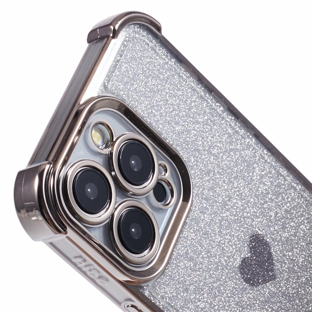 For iPhone 12 Pro Max Slim-Fit Mobile Phone Case Heart Pattern TPU Shell Glittery Powder Phone Cover