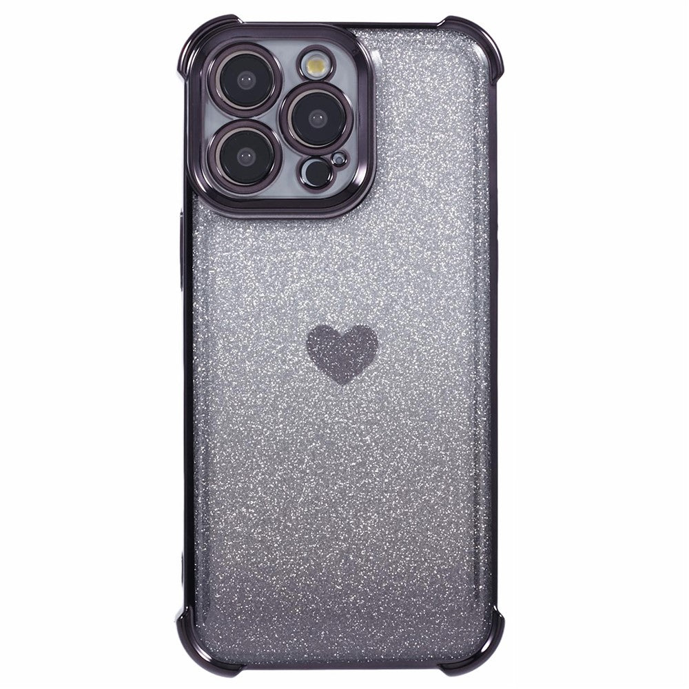 For iPhone 12 Pro Max Slim-Fit Mobile Phone Case Heart Pattern TPU Shell Glittery Powder Phone Cover