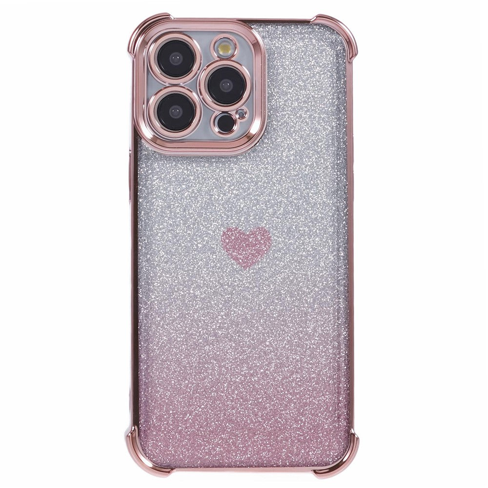 For iPhone 12 Pro Max Slim-Fit Mobile Phone Case Heart Pattern TPU Shell Glittery Powder Phone Cover
