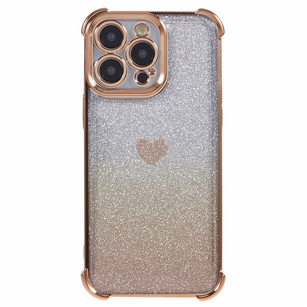 For iPhone 12 Pro Max Slim-Fit Mobile Phone Case Heart Pattern TPU Shell Glittery Powder Phone Cover