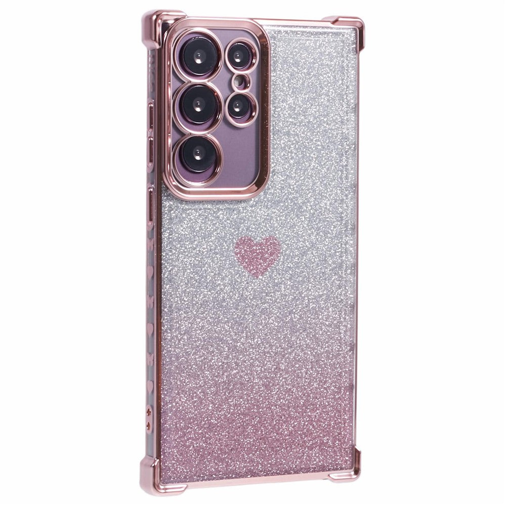 Samsung Galaxy S22 Ultra 5G Hjärtmönster Mobilskal TPU Glittrigt Puder Mobilskal