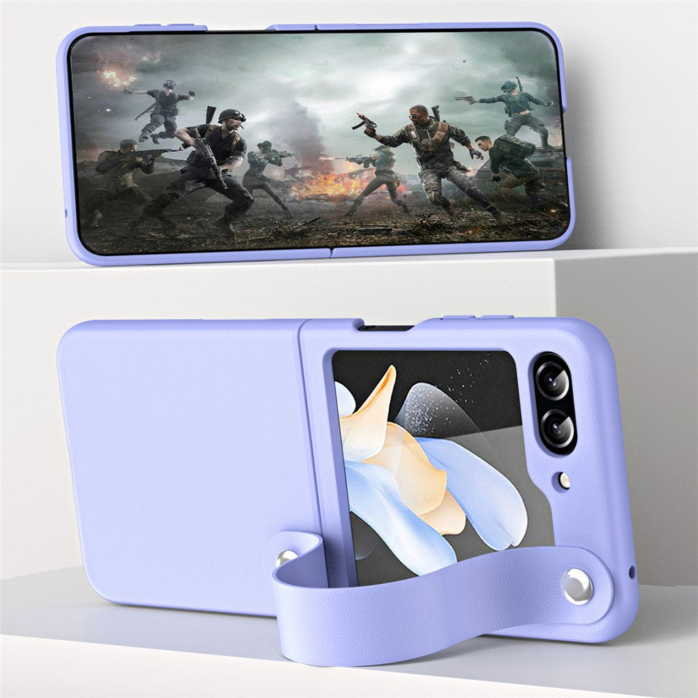 Til Samsung Galaxy Z Flip7 FE 5G / Z Flip6 5G / Z Flip5 5G Cover i PU-læder + PC med grebsrem