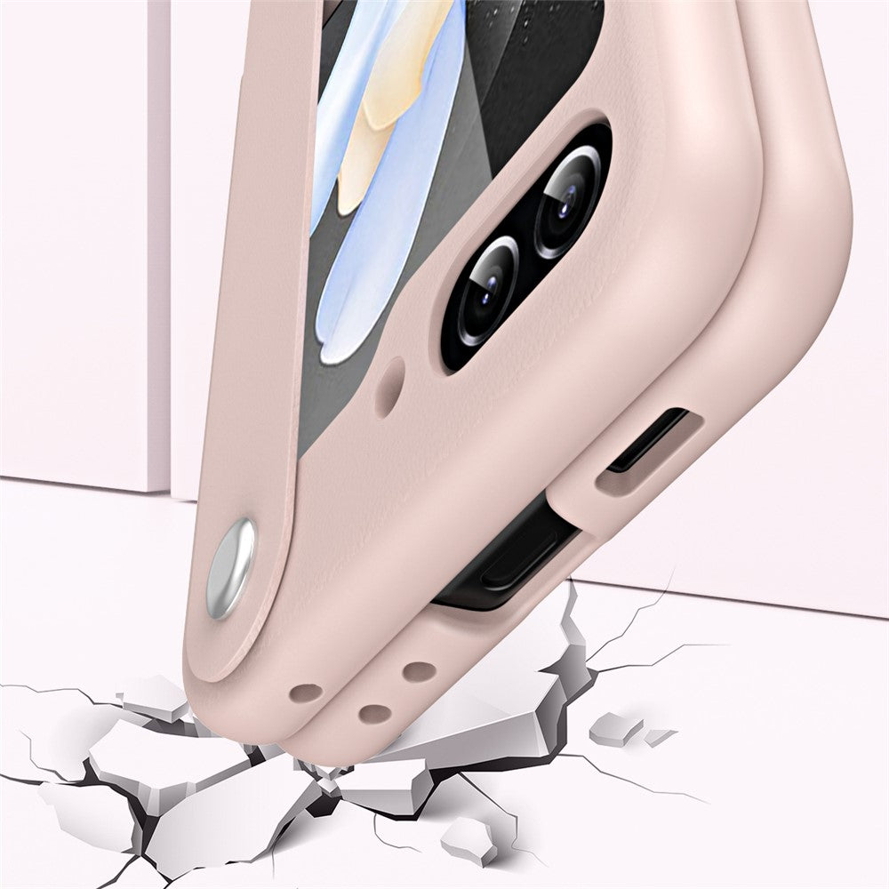 Til Samsung Galaxy Z Flip7 FE 5G / Z Flip6 5G / Z Flip5 5G Cover i PU-læder + PC med grebsrem