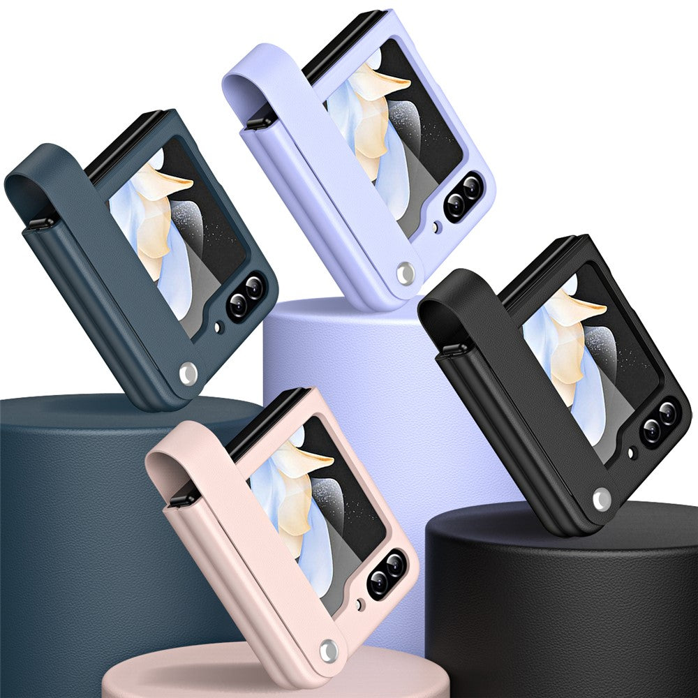 Til Samsung Galaxy Z Flip7 FE 5G / Z Flip6 5G / Z Flip5 5G Cover i PU-læder + PC med grebsrem