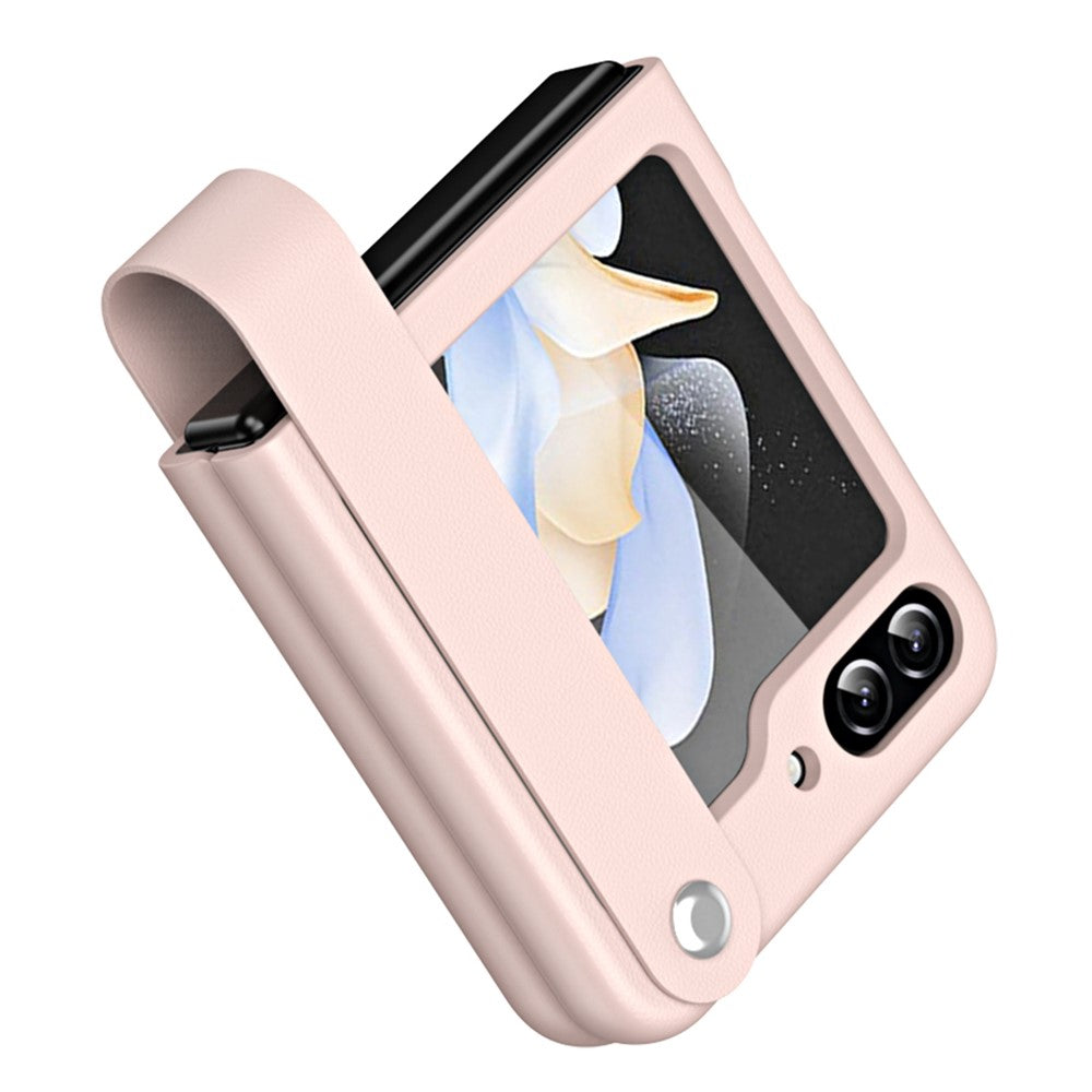 Til Samsung Galaxy Z Flip7 FE 5G / Z Flip6 5G / Z Flip5 5G Cover i PU-læder + PC med grebsrem