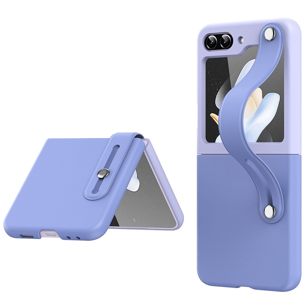 Samsung Galaxy Z Flip7 FE 5G / Z Flip6 5G / Z Flip5 5G PU+PC-cover, tofarvet håndrem og stativ-mobilcover