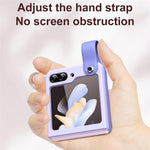 Samsung Galaxy Z Flip7 FE 5G / Z Flip6 5G / Z Flip5 5G PU+PC-cover, tofarvet håndrem og stativ-mobilcover