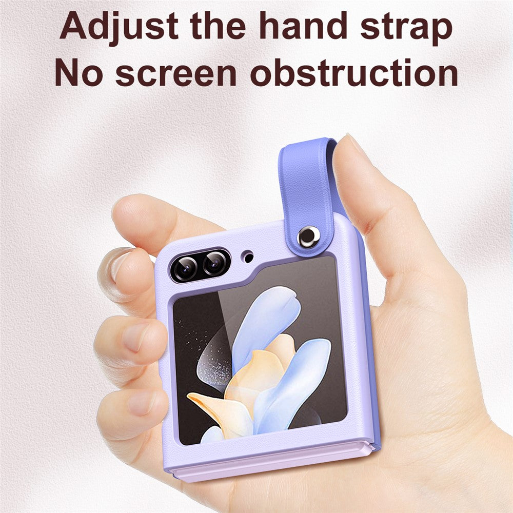 Samsung Galaxy Z Flip7 FE 5G / Z Flip6 5G / Z Flip5 5G PU+PC-cover, tofarvet håndrem og stativ-mobilcover