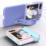 Samsung Galaxy Z Flip7 FE 5G / Z Flip6 5G / Z Flip5 5G PU+PC-cover, tofarvet håndrem og stativ-mobilcover