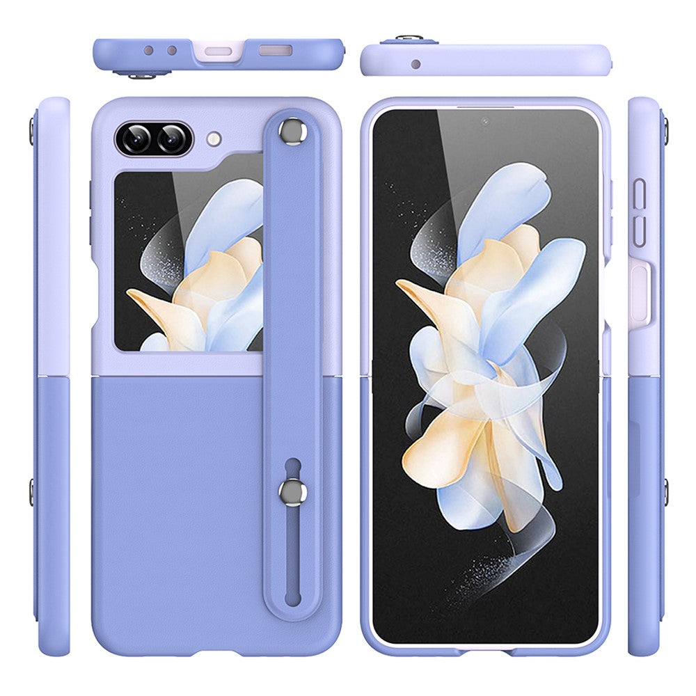 Samsung Galaxy Z Flip7 FE 5G / Z Flip6 5G / Z Flip5 5G PU+PC-cover, tofarvet håndrem og stativ-mobilcover