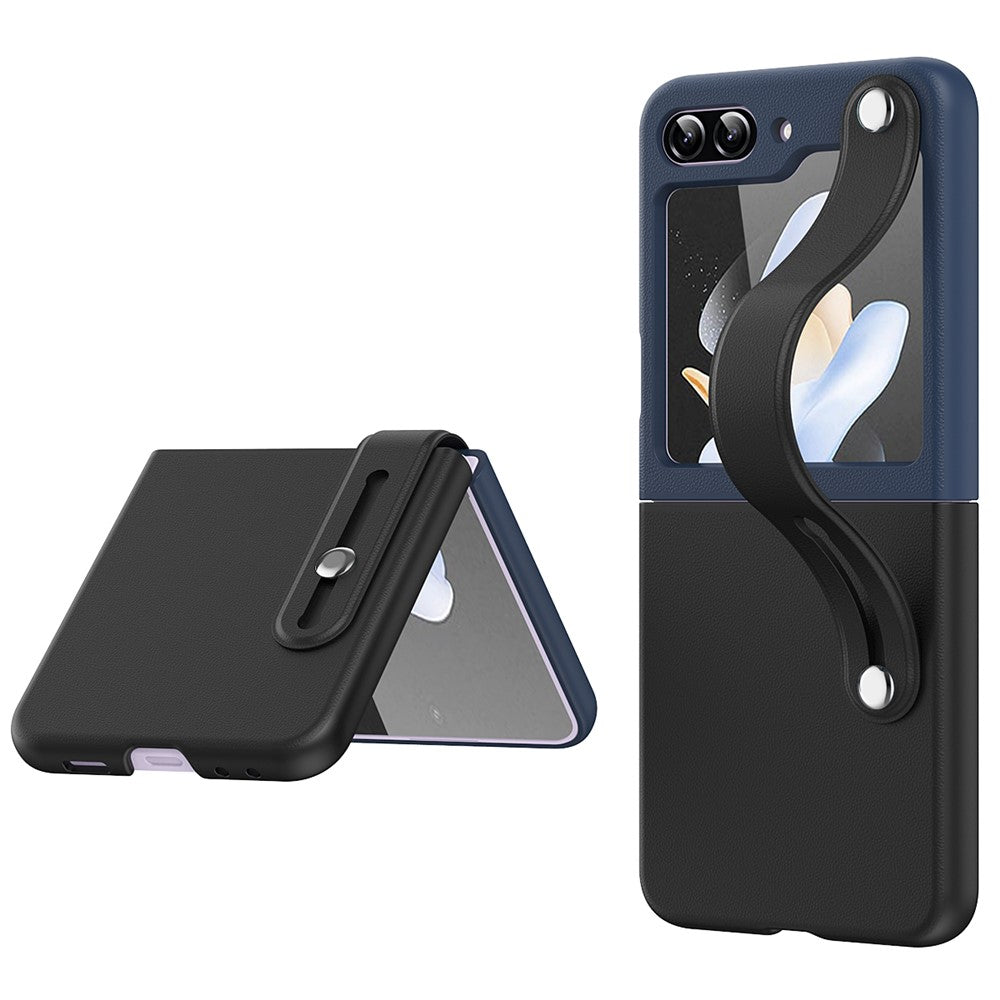 Samsung Galaxy Z Flip7 FE 5G / Z Flip6 5G / Z Flip5 5G PU+PC-cover, tofarvet håndrem og stativ-mobilcover