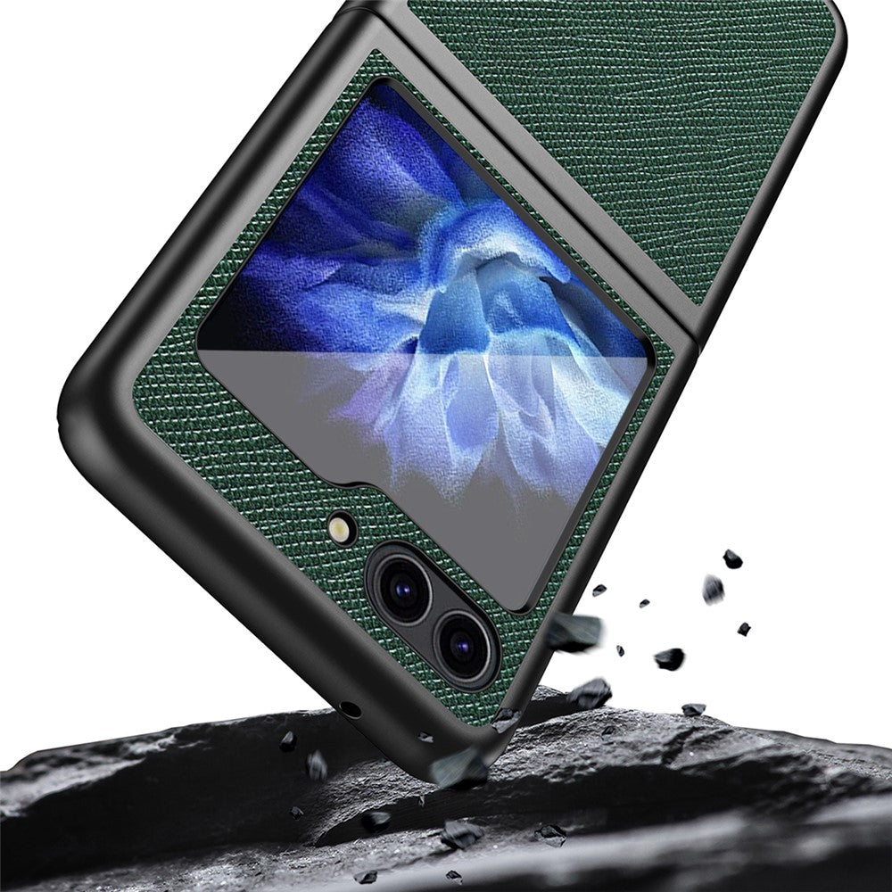 Samsung Galaxy Z Flip7 FE 5G / Z Flip6 5G / Z Flip5 5G skal stötsäkert korsstruktur PU-läder + PC-mobilskal