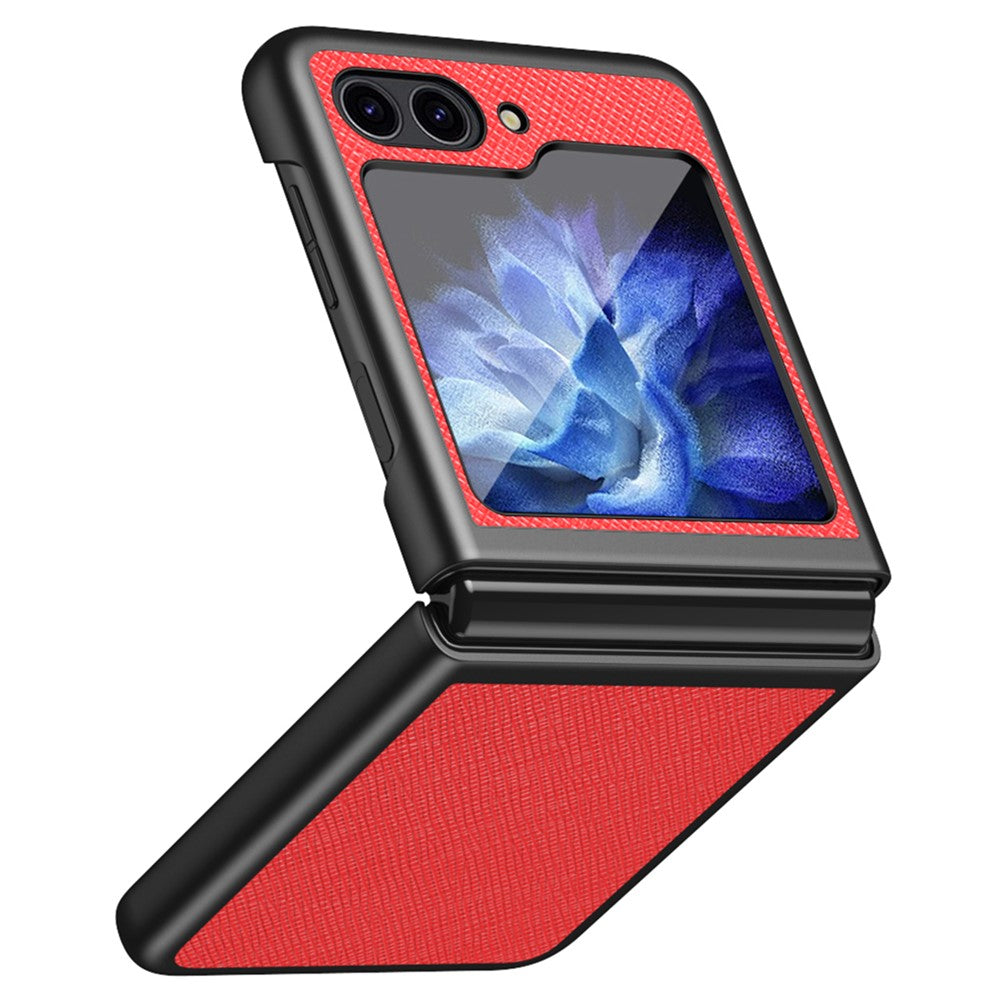Samsung Galaxy Z Flip7 FE 5G / Z Flip6 5G / Z Flip5 5G skal stötsäkert korsstruktur PU-läder + PC-mobilskal