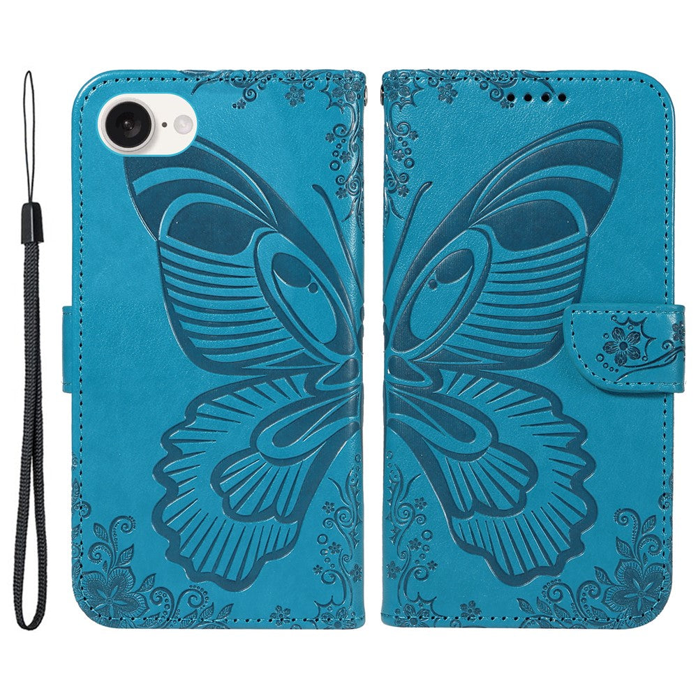 For iPhone 17th / 16th Case with Hand Strap Butterfly PU Leather Wallet Phone Cover