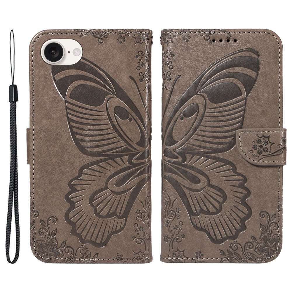 For iPhone 17th / 16th Case with Hand Strap Butterfly PU Leather Wallet Phone Cover