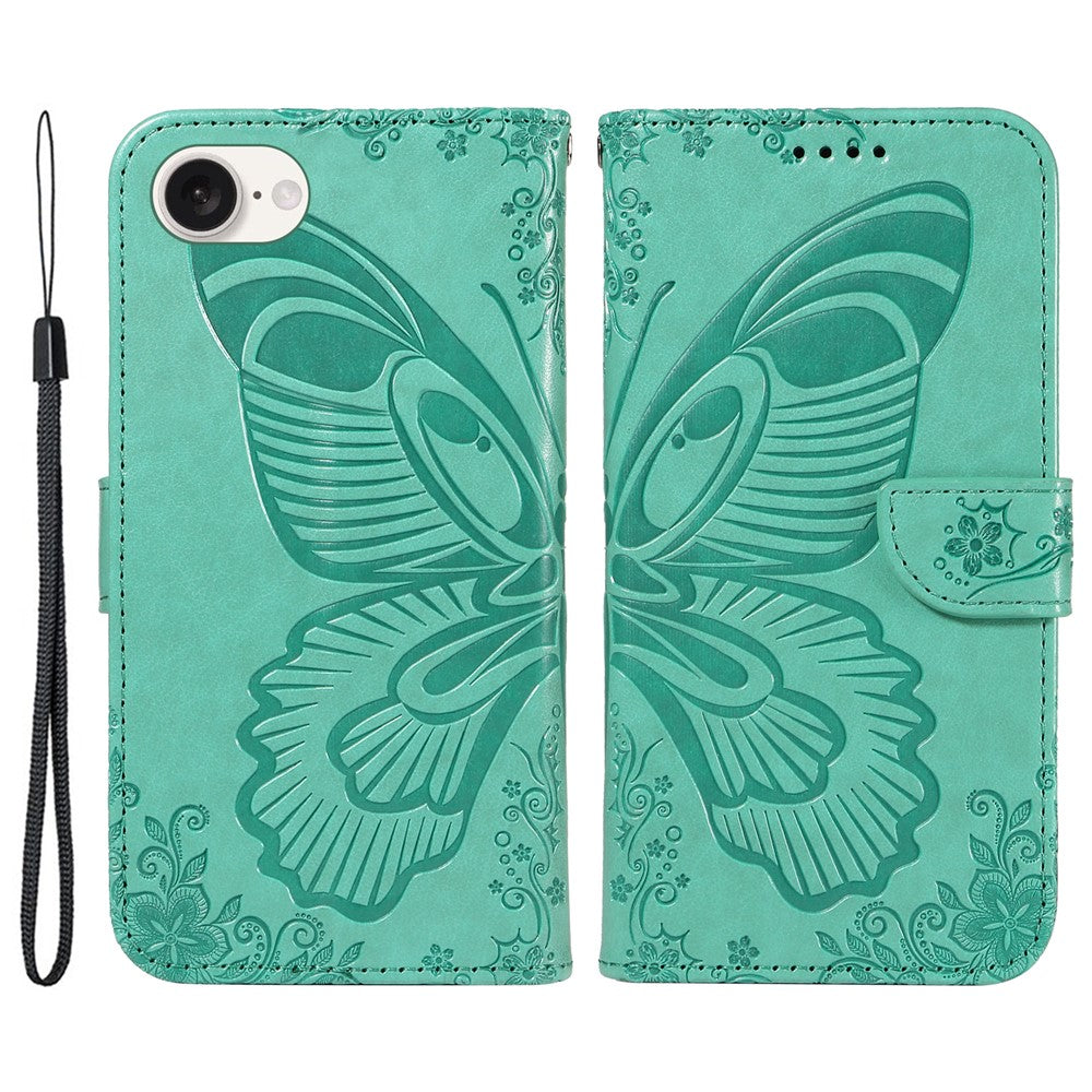 For iPhone 17th / 16th Case with Hand Strap Butterfly PU Leather Wallet Phone Cover
