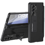 For Samsung Galaxy Z Fold6 5G Kickstand Case Leather+PC Phone Cover with Stylus and Tempered Glass Film