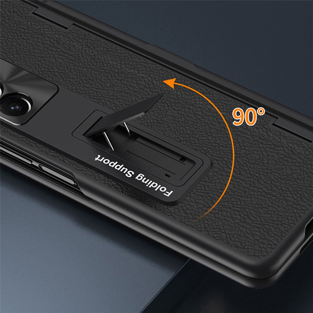 For Samsung Galaxy Z Fold6 5G Kickstand Case Leather+PC Phone Cover with Stylus and Tempered Glass Film
