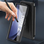 For Samsung Galaxy Z Fold6 5G Kickstand Case Leather+PC Phone Cover with Stylus and Tempered Glass Film