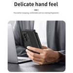 For Samsung Galaxy Z Fold6 5G Kickstand Case Leather+PC Phone Cover with Stylus and Tempered Glass Film