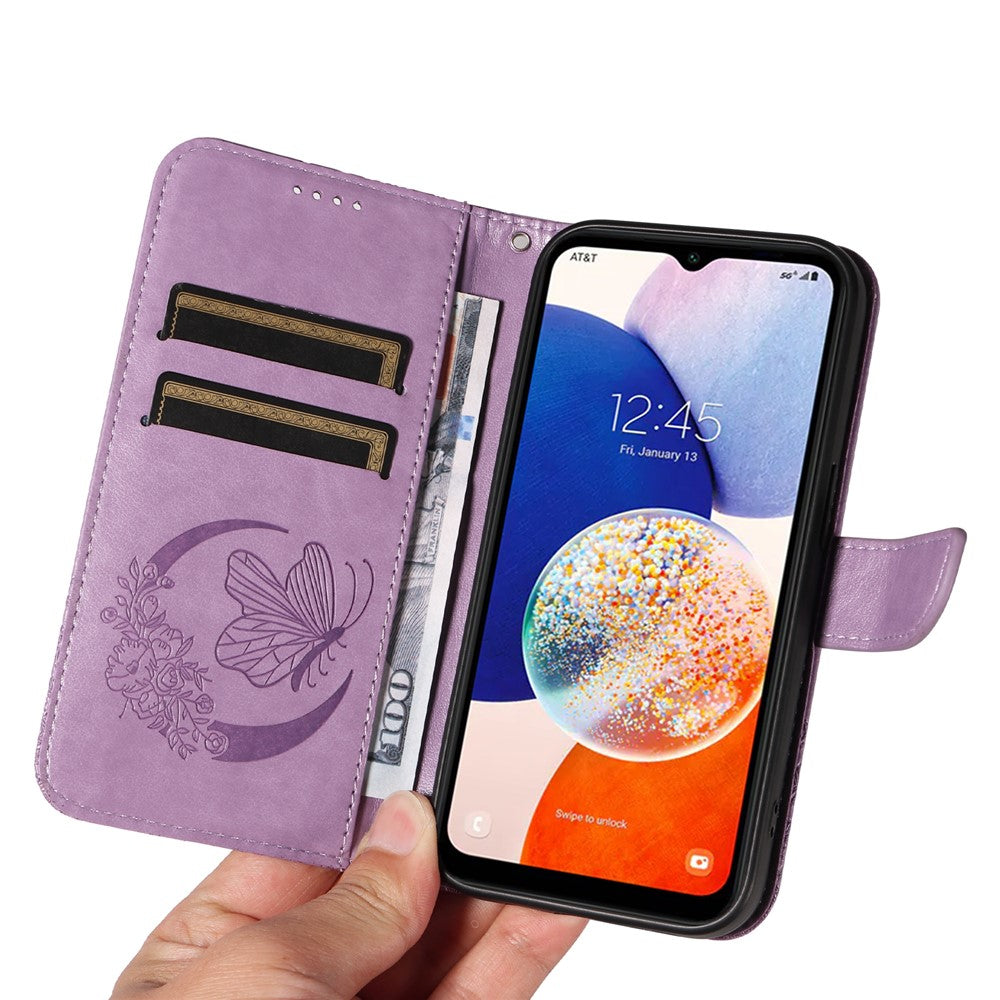 Til Samsung Galaxy A15 4G / 5G Cover PU Læder Flip Præget Sommerfugl Telefoncover med Pung