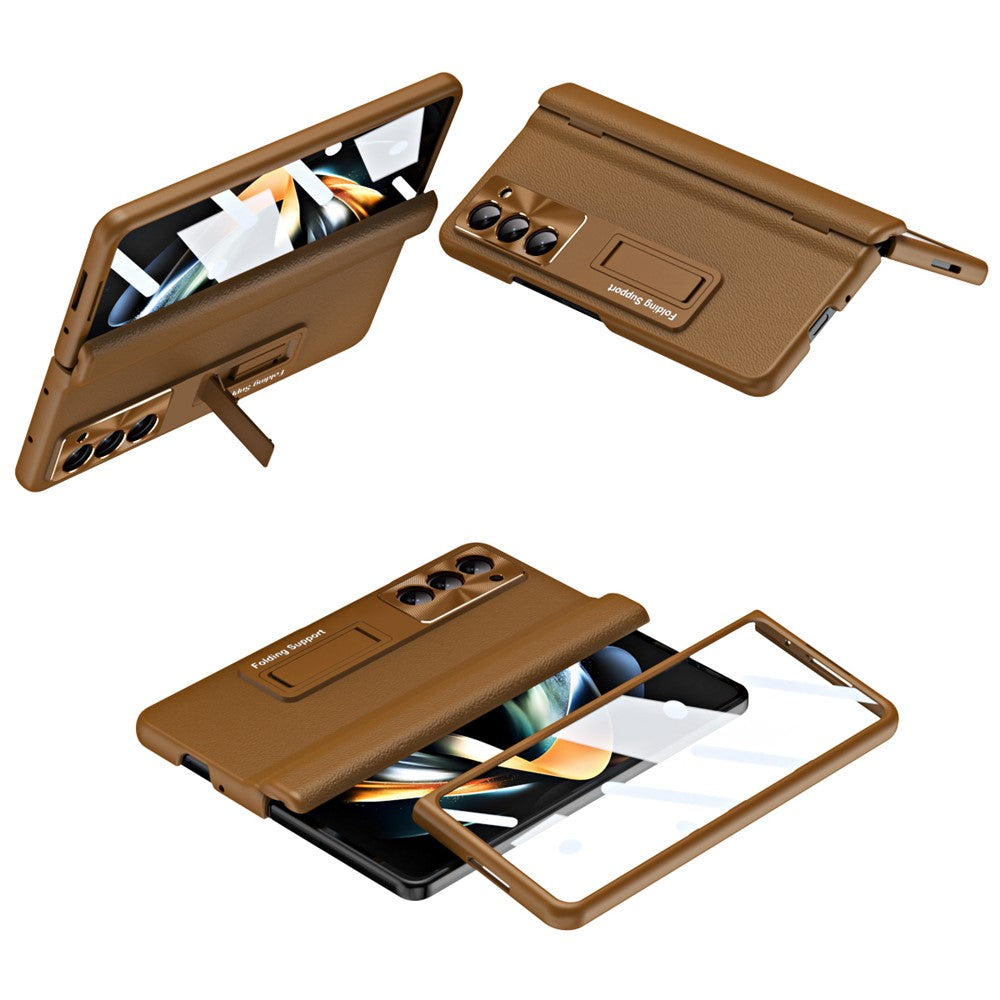 For Samsung Galaxy Z Fold6 5G Kickstand Cover PU Leather+PC Phone Case with Front Screen Film
