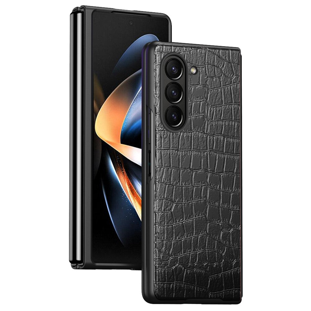 For Samsung Galaxy Z Fold6 5G Case Crocodile Texture Leather Coated PC Hard Phone Cover