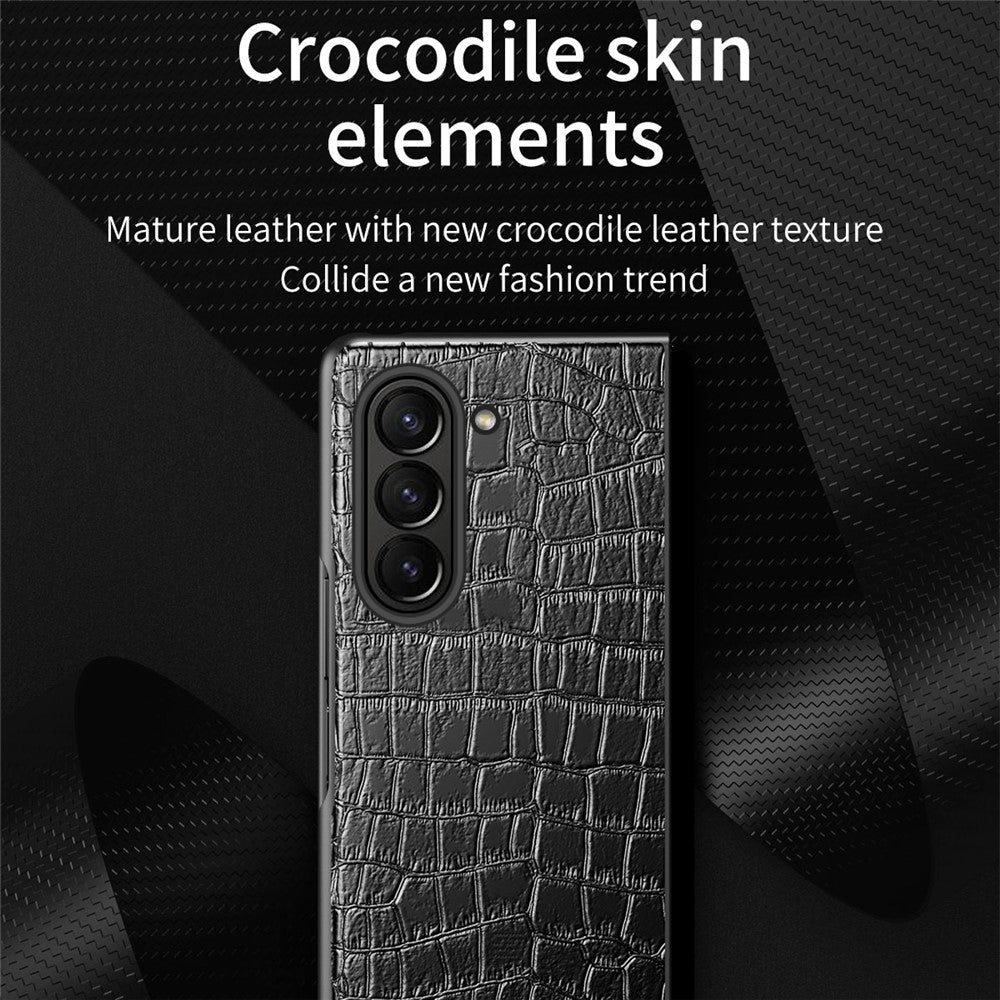 For Samsung Galaxy Z Fold6 5G Case Crocodile Texture Leather Coated PC Hard Phone Cover