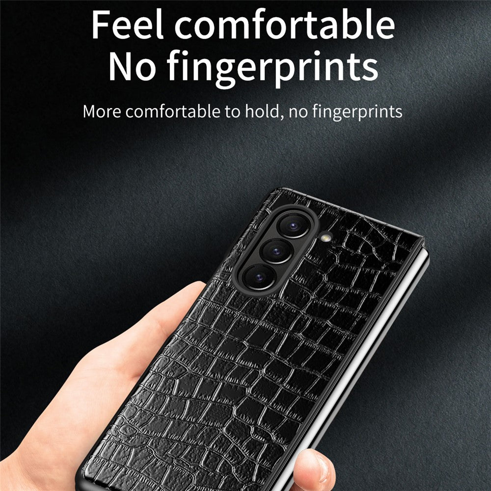 For Samsung Galaxy Z Fold6 5G Case Crocodile Texture Leather Coated PC Hard Phone Cover