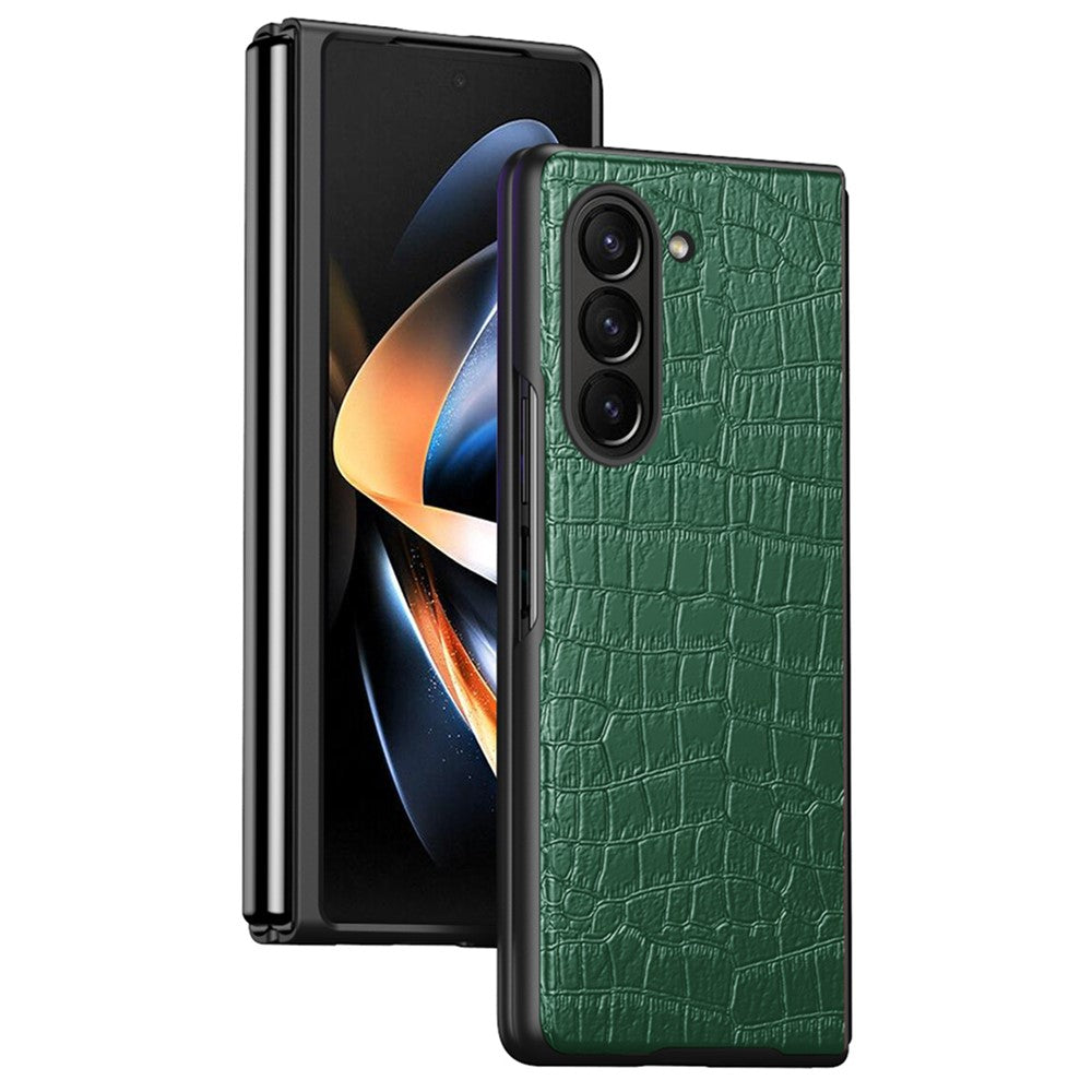 For Samsung Galaxy Z Fold6 5G Case Crocodile Texture Leather Coated PC Hard Phone Cover