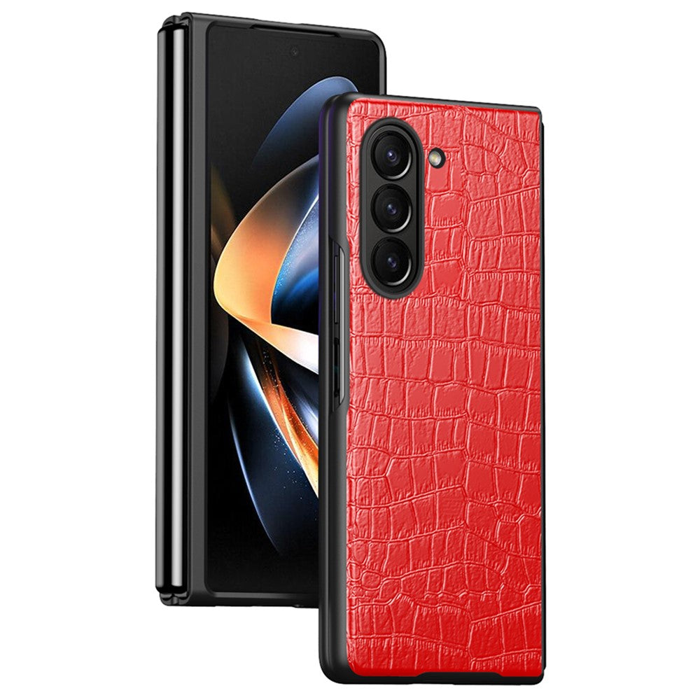 For Samsung Galaxy Z Fold6 5G Case Crocodile Texture Leather Coated PC Hard Phone Cover
