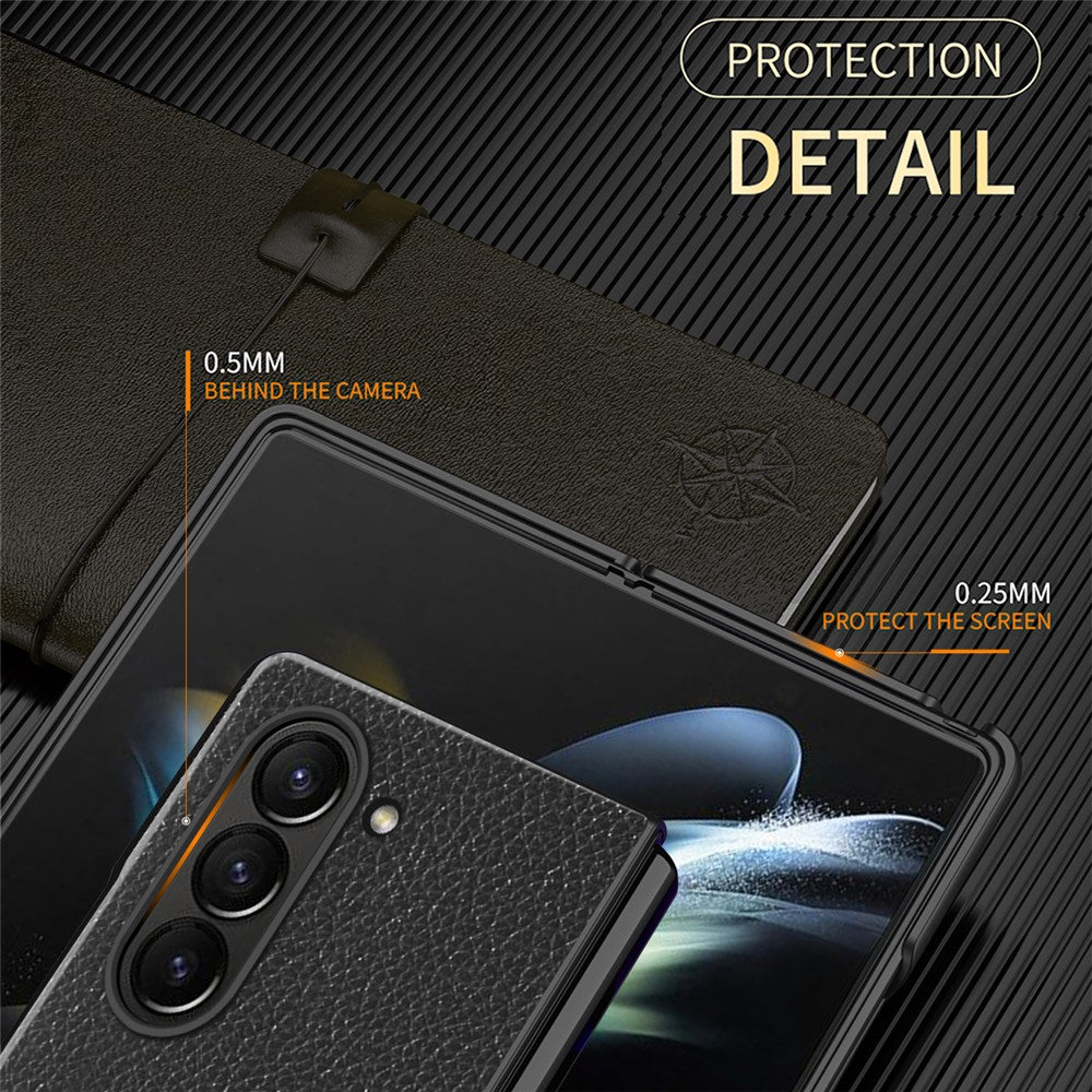 For Samsung Galaxy Z Fold6 5G Case Litchi Texture PU Leather Coated PC Phone Cover