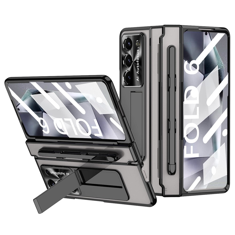 For Samsung Galaxy Z Fold6 5G Kickstand Phone Case PC Folding Cover with Tempered Glass Film + Stylus Pen